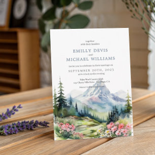 Invitación Boda de las montañas de la primavera floral azul t