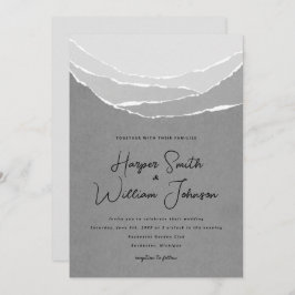 invitación boda de las montañas de papel roto gris