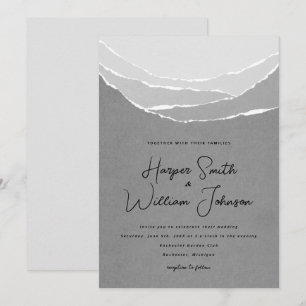 invitación boda de las montañas de papel roto gris