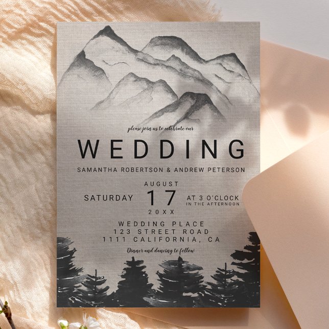 Invitación Boda de las montañas del bosque acuático de Rústic (Subido por el creador)