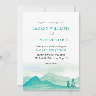 Invitación Boda de las montañas del Desierto Azul Verde azula