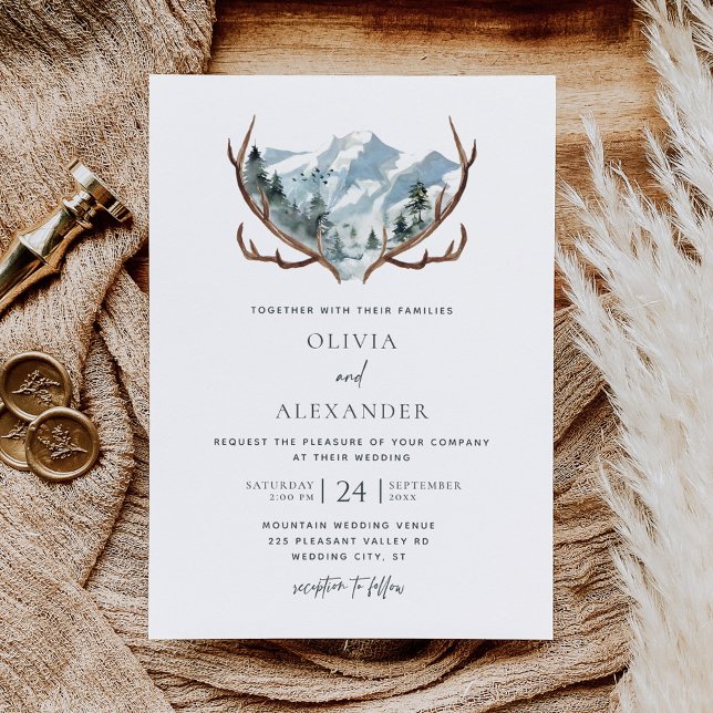 Invitación Boda de las Montañas Rústicas de Acuarela (Subido por el creador)