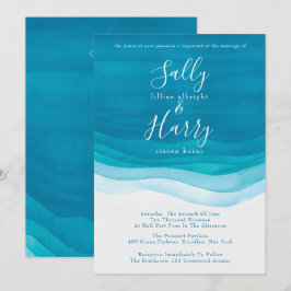 Invitación Boda de las olas de color de agua verde azulada y 