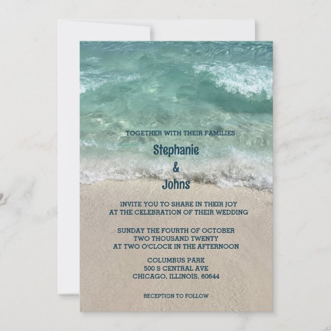 Invitación Boda de las olas del océano Verde azulado turquesa (Anverso)
