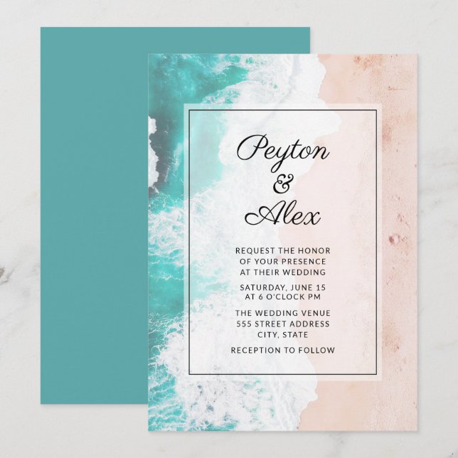 Invitación Boda de las olas tropicales de los océanos (Anverso / Reverso)
