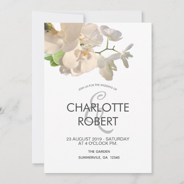 Invitación Boda de las orquídeas blancas tropicales (Anverso)