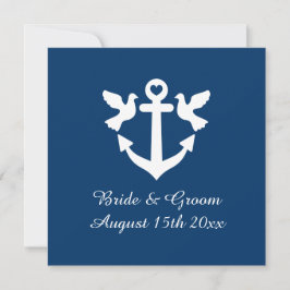 Invitación Boda de las palomas blancas y ancla náutica azul d