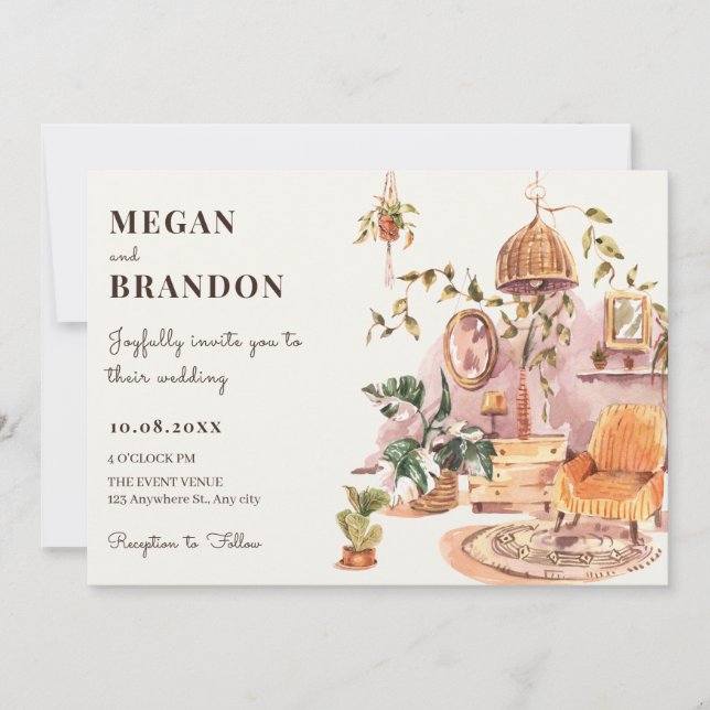 Invitación Boda de las plantas interiores de la casa de boho  (Anverso)