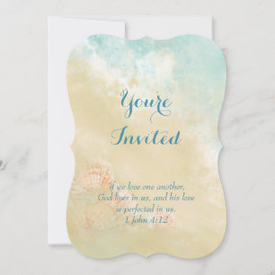 Invitación Boda de las playas de la Escritura Cristiana en la