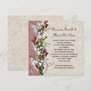 Invitación Boda de las plumas de cinta de las flores blancas 