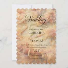 Invitación Boda de las plumas de las perlas florales de color