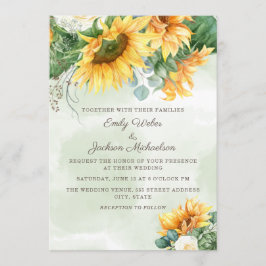 Invitación Boda de las rosas blancas de los girasoles Eucalyp