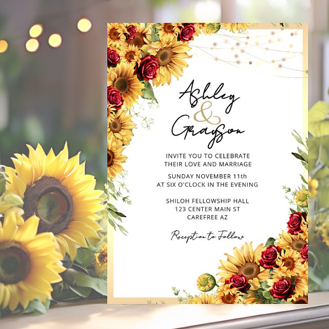 Invitación Boda de las rosas rojas del girasol (Subido por el creador)