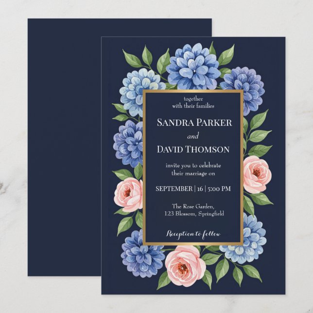 Invitación Boda de las rosas rosa rosa rosa rosa pastel de ho (Anverso / Reverso)