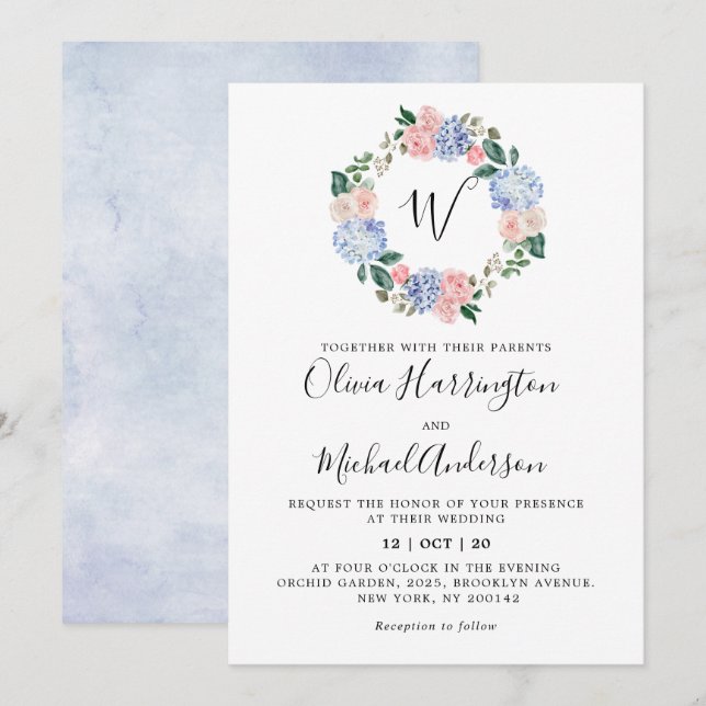 Invitación Boda de las rosas rosa rosa rosa rosa pastel de ho (Anverso / Reverso)