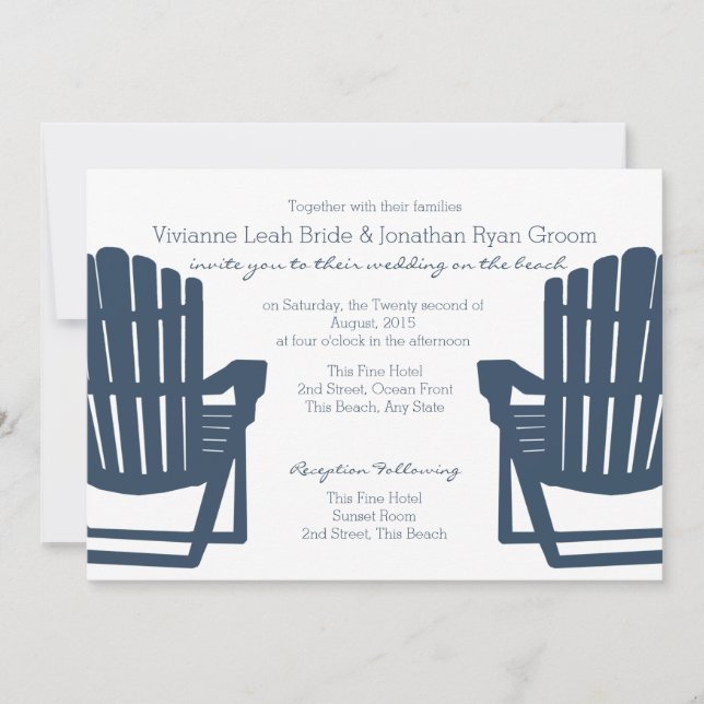 Invitación Boda de las Sillas Azules de la Marina Adirondack (Anverso)