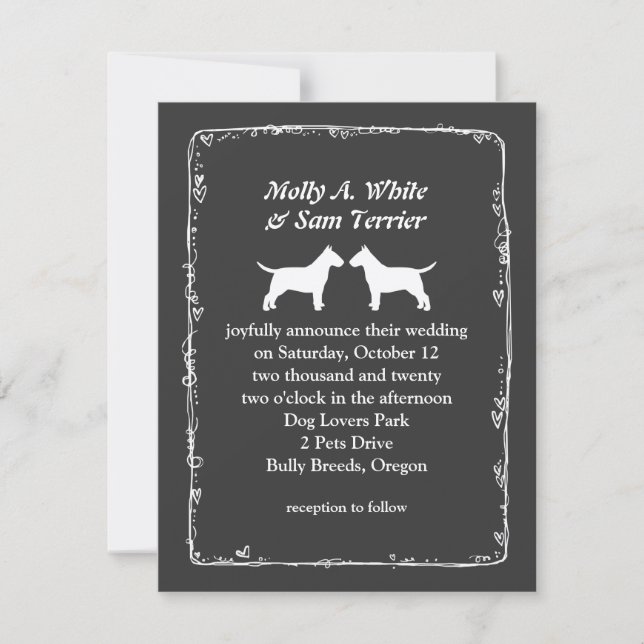 Invitación Boda de las siluetas de Bull Terrier (Anverso)