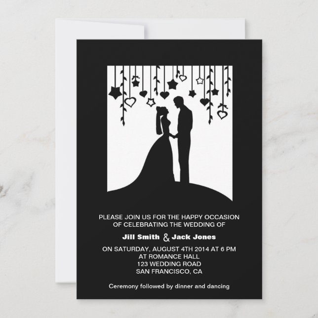 Invitación boda de las siluetas de novias y novios negros y b (Anverso)