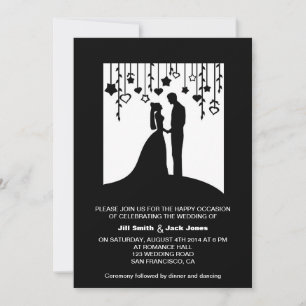 Invitación boda de las siluetas de novias y novios negros y b