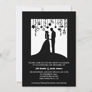 Invitación boda de las siluetas de novias y novios negros y b