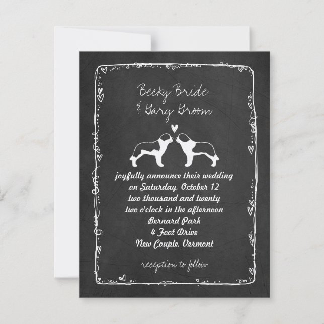 Invitación Boda de las siluetas de perro de San Be (Anverso)