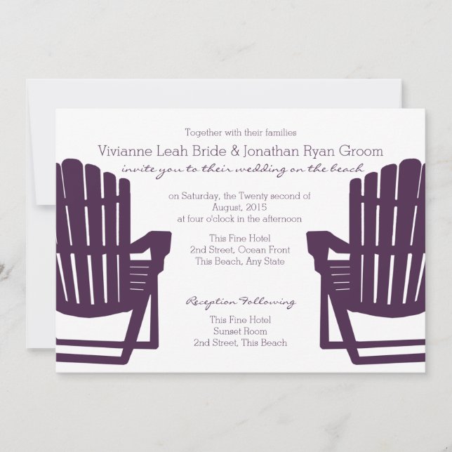Invitación Boda de las tumbonas Adirondack Purple (Anverso)