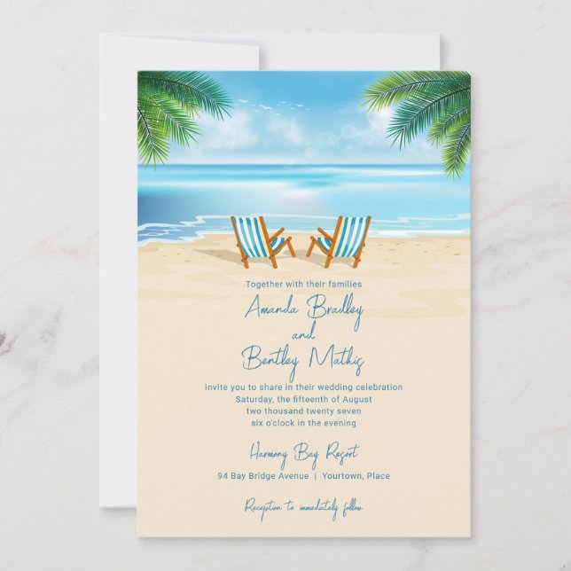 Invitación Boda de las tumbonas tropicales (Anverso)
