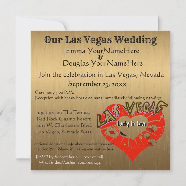 Invitación Boda de Las Vegas de Oro (Anverso)