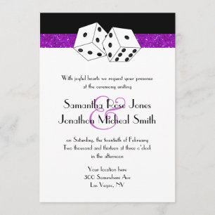 Invitación Boda de Las Vegas Dice Tema Purple Faux Purpurina