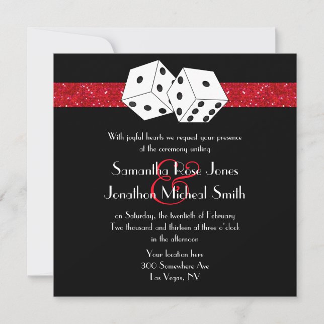Invitación Boda de Las Vegas Dice Tema Ruby Red Faux Purpurin (Anverso)