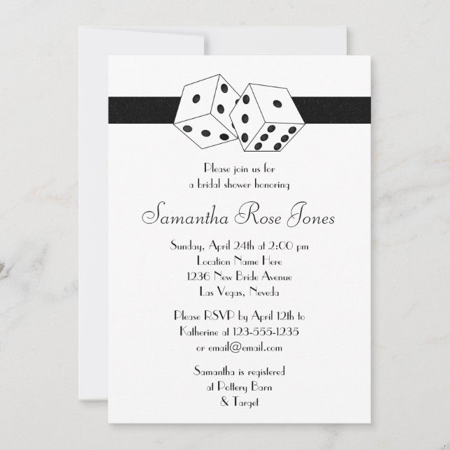 Invitación Boda de Las Vegas Ducha de novias Tema de los dado (Anverso)