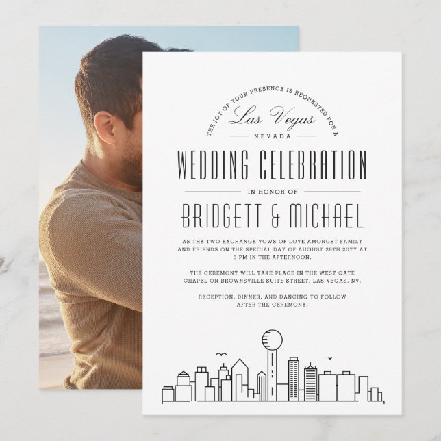 Invitación Boda de Las Vegas | Esquina moderna de Deco (Anverso / Reverso)