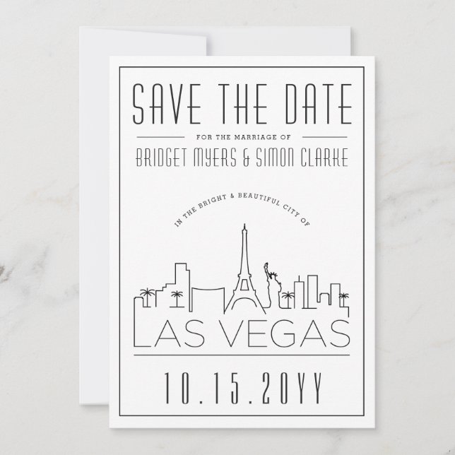 Invitación Boda de Las Vegas | Estilizado Skyline Guardar la  (Anverso)