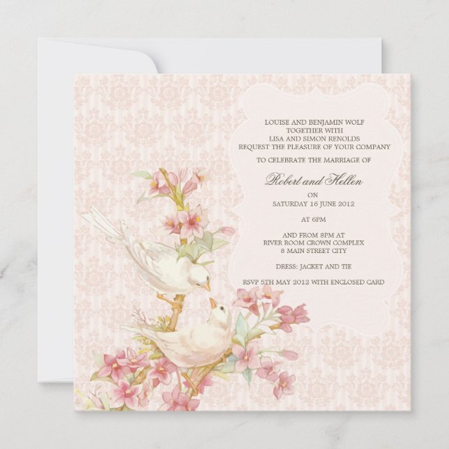 Invitación Boda de las viejas aves románticas en el amor (Anverso)