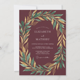 Invitación Boda de laurel eucalipto oro granate