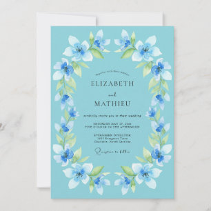 Invitación Boda de Laurel Floral Azul Celeste