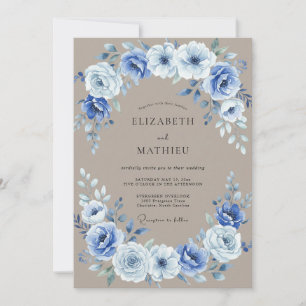 Invitación Boda de Laurel Floral Azul Polvoriento