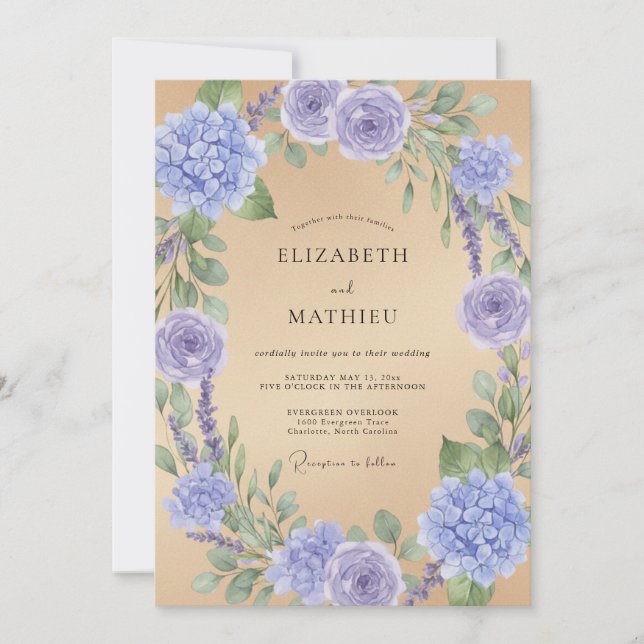 Invitación Boda de Laurel Floral de Lavanda (Anverso)