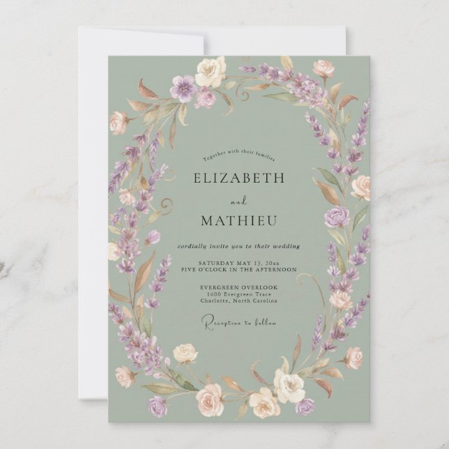 Invitación Boda de Laurel Luminoso Salvia (Anverso)