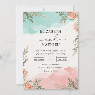 Invitación Boda de lavado coral Verde azulado