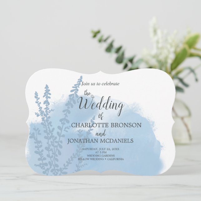 Invitación Boda de lavado de acuarela azul celestial (Anverso de pie)
