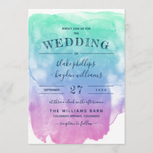 Invitación Boda de lavado de acuarela azul violeta menta