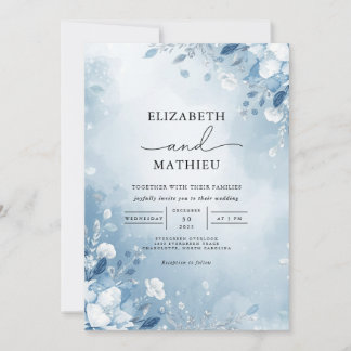 Invitación Boda de lavado de flores azules congelado