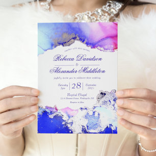 Invitación Boda de lavado de tinta con mango morado