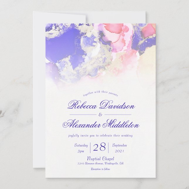 Invitación Boda de lavado de tinta de los tonos de las joyas  (Anverso)