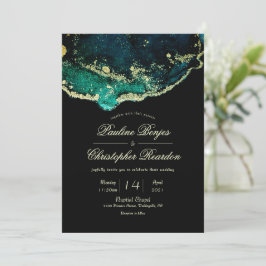Invitación Boda de lavado de tinta de oro negro de esmeralda