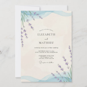 Invitación Boda de lavanda, aciano y ramita de eucalipto