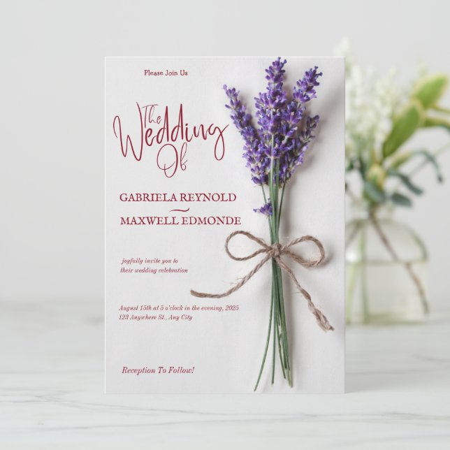 Invitación Boda de Lavanda Azul Floral Transparente (Anverso de pie)