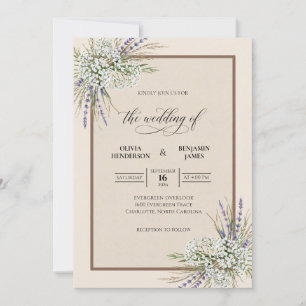 Invitación Boda de lavanda con champán y ramita de salvia