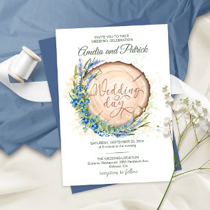 Invitación Boda de Lavanda de arándano de grano de madera Cir